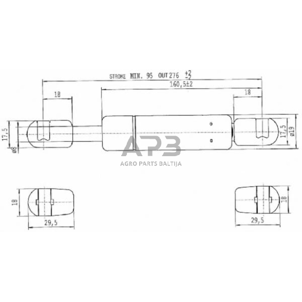 Dujinis amortizatorius L276mm 100N Stabilus CA592331 2