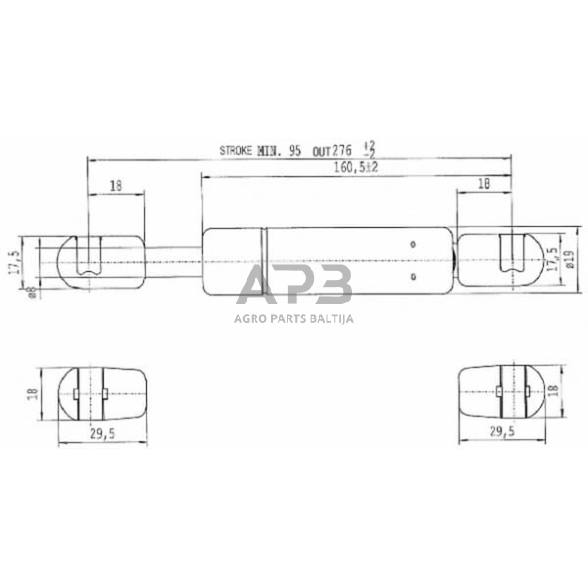 Dujinis amortizatorius L276mm 200N Stabilus CA592366 1