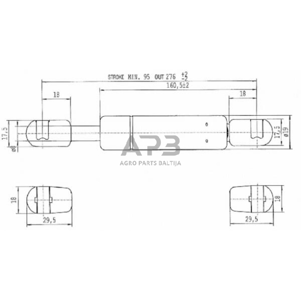 Dujinis amortizatorius L276mm 350N Stabilus CA592382 2