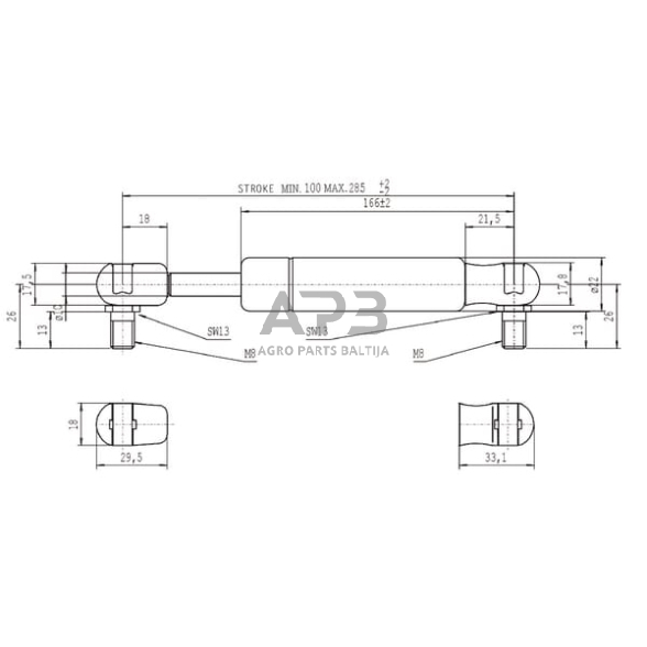 Dujinis amortizatorius L285mm 1150N Stabilus CA095303 2