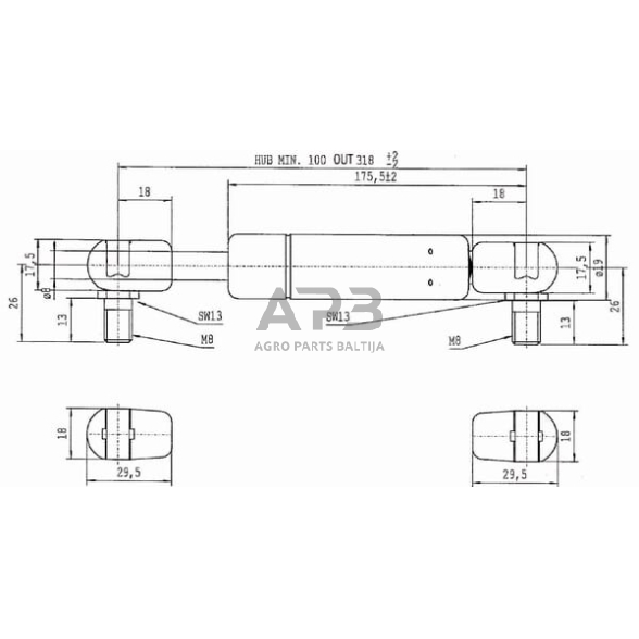 Dujinis amortizatorius L318mm 280N Stabilus CA547174 2