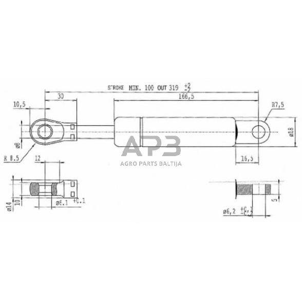 Dujinis amortizatorius L319mm 200N Stabilus CA045926 2