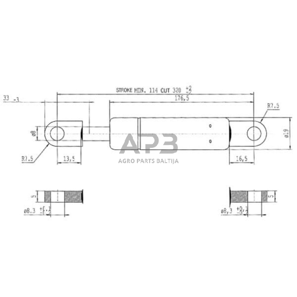 Dujinis amortizatorius L320mm 100N Stabilus CA0712EA 2