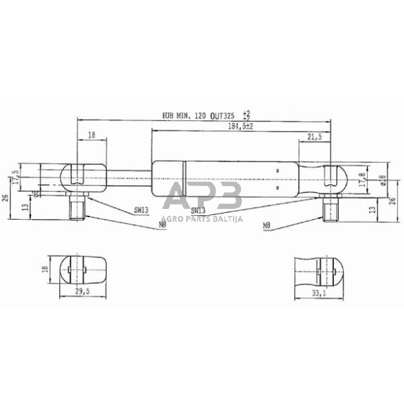 Dujinis amortizatorius L325mm 350N Stabilus CA510599 2