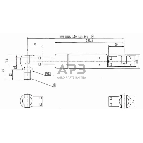 Dujinis amortizatorius L344mm 250N Stabilus CA9748KS 2