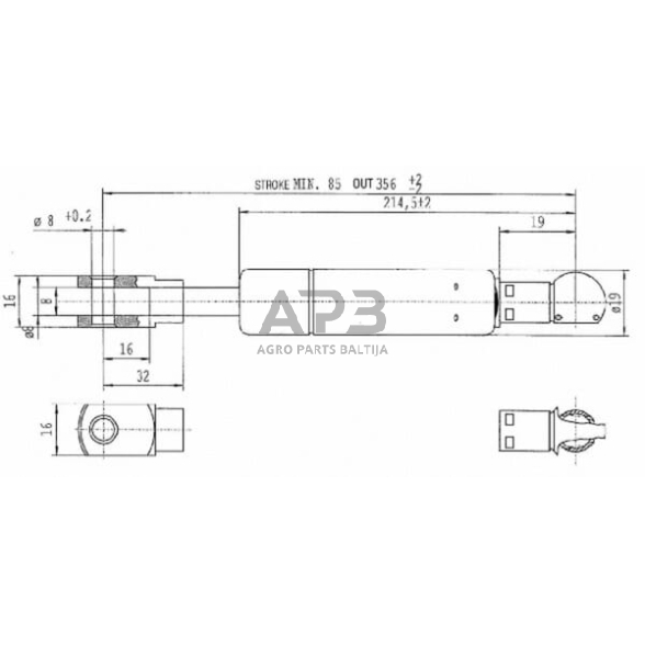 Dujinis amortizatorius L356mm 900N Stabilus CA792640 1