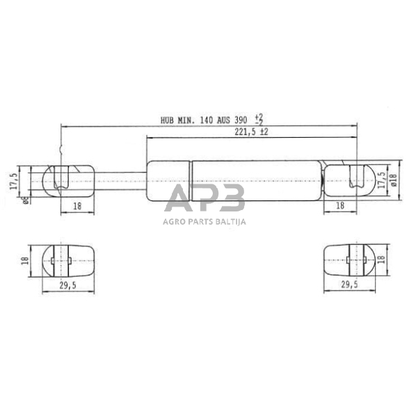 Dujinis amortizatorius L390mm 150N Stabilus CA3069KR 2