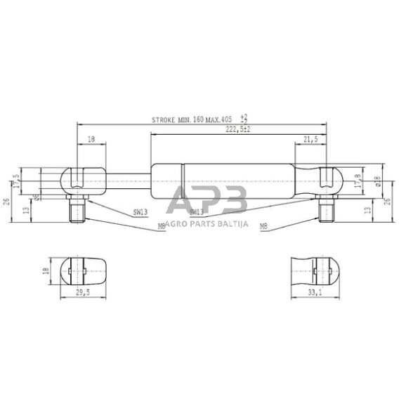 Dujinis amortizatorius L405mm 150N Stabilus CA095621 2