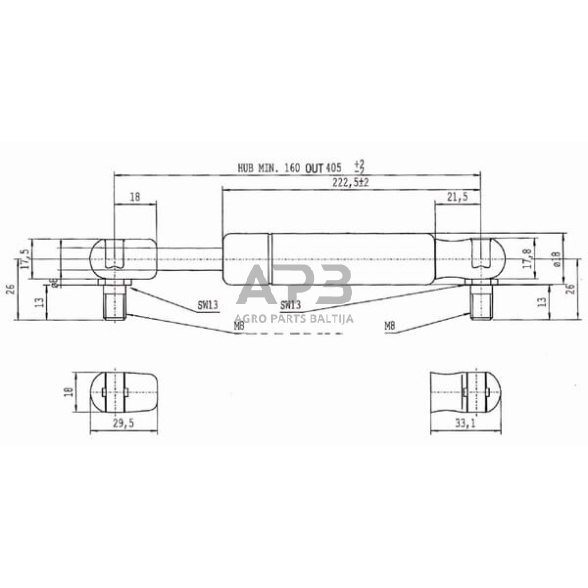 Dujinis amortizatorius L405mm 200N Stabilus CA083585 2