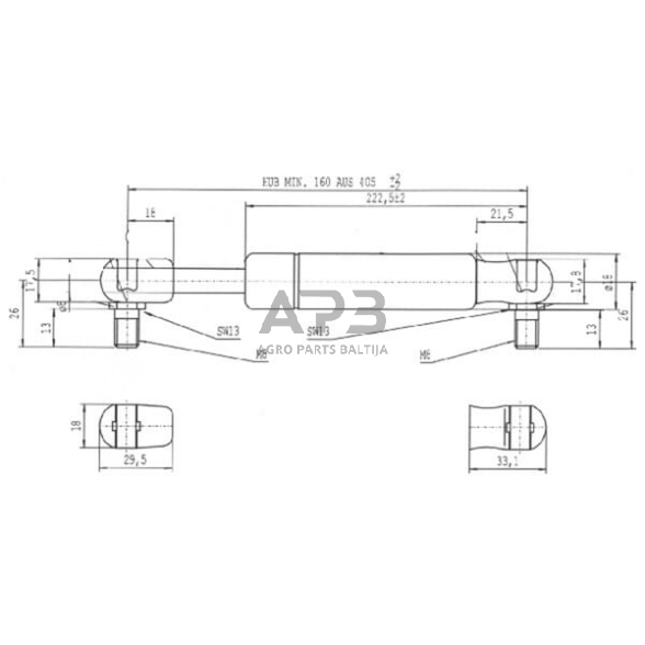 Dujinis amortizatorius L405mm 250N Stabilus CA095648 2