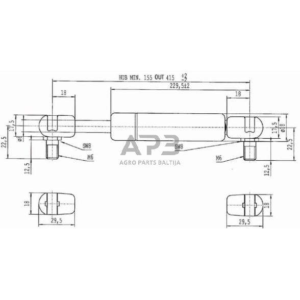 Dujinis amortizatorius L415mm 610N Stabilus CA656399 2