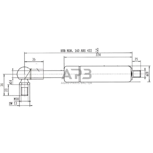 Dujinis amortizatorius L422mm 1900N Stabilus CA0267RJ 1