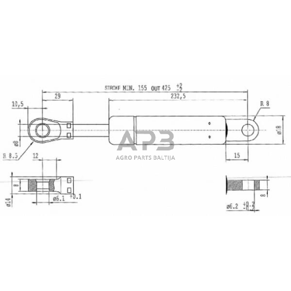 Dujinis amortizatorius L425mm 400N Stabilus CA047015 3