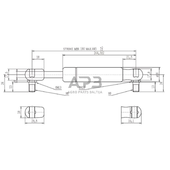 Dujinis amortizatorius L445mm 250N Stabilus CA094528 2