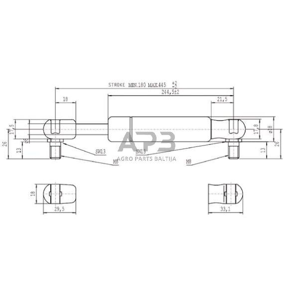 Dujinis amortizatorius L445mm 300N Stabilus CA083674 2