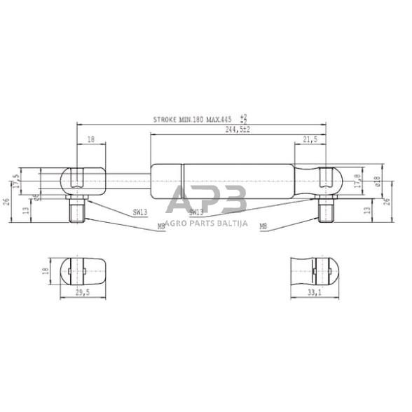 Dujinis amortizatorius L445mm 500N Stabilus CA083690 2