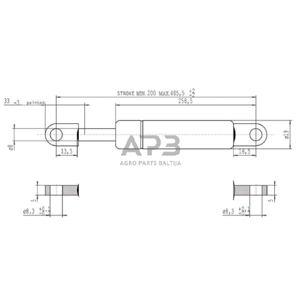 Dujinis amortizatorius L485.5mm 800N Stabilus CA094889 2