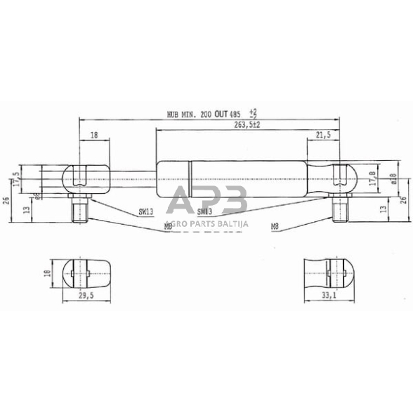 Dujinis amortizatorius L485mm 100N Stabilus CA083720 2