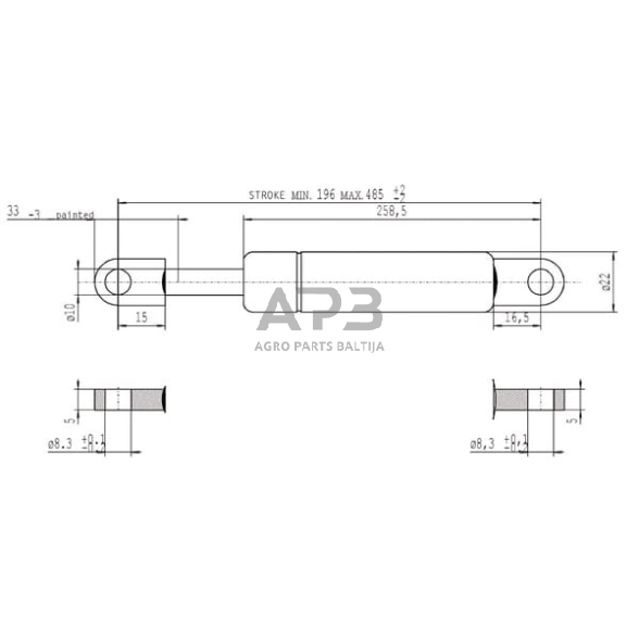 Dujinis amortizatorius L485mm 1150N Stabilus CA095001 2