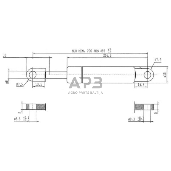 Dujinis amortizatorius L485mm 150N Stabilus CA094854 2