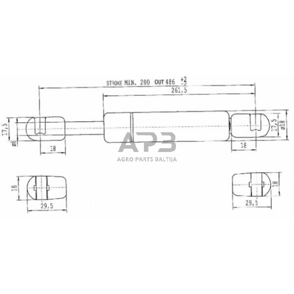 Dujinis amortizatorius L486mm 200N Stabilus CA841323 3