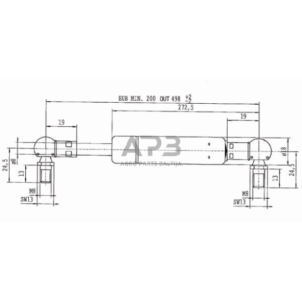 Dujinis amortizatorius L498mm 210N Stabilus CA047627 3