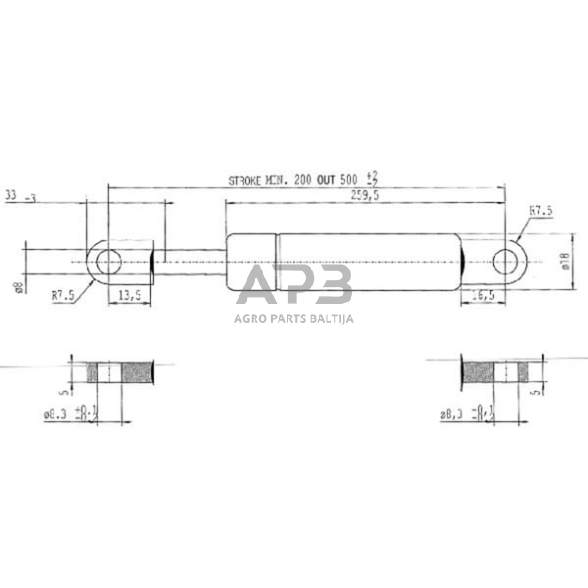 Dujinis amortizatorius L500mm 300N Stabilus CA063525 2