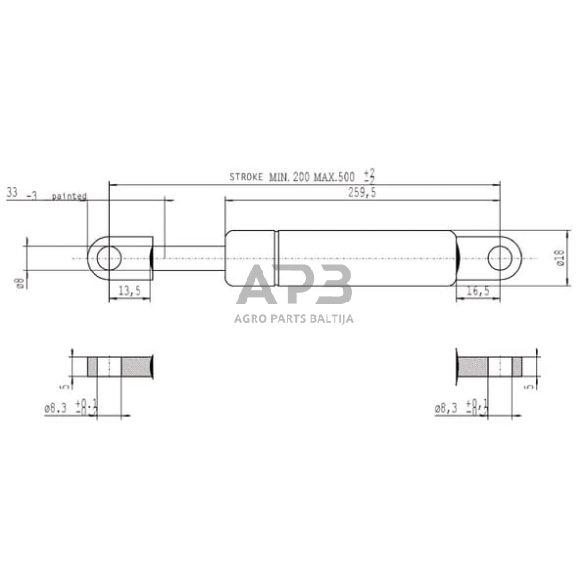 Dujinis amortizatorius L500mm 350N Stabilus CA049654 2