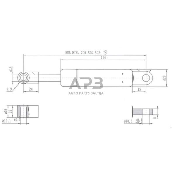 Dujinis amortizatorius L502mm 1700N Stabilus CA2049LG 2