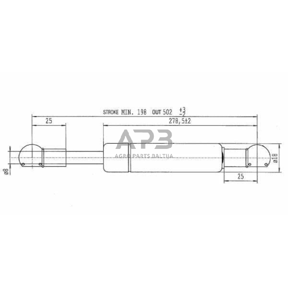 Dujinis amortizatorius L502mm 230N Stabilus CA079499 1