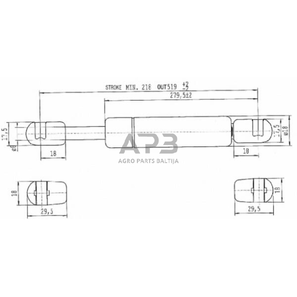 Dujinis amortizatorius L519mm 270N Stabilus CA666386 3