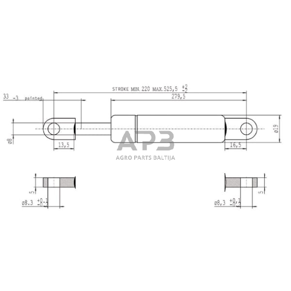 Dujinis amortizatorius L525.5mm 800N Stabilus CA094927 2