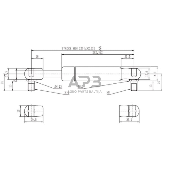 Dujinis amortizatorius L525mm 250N Stabilus CA094609 2