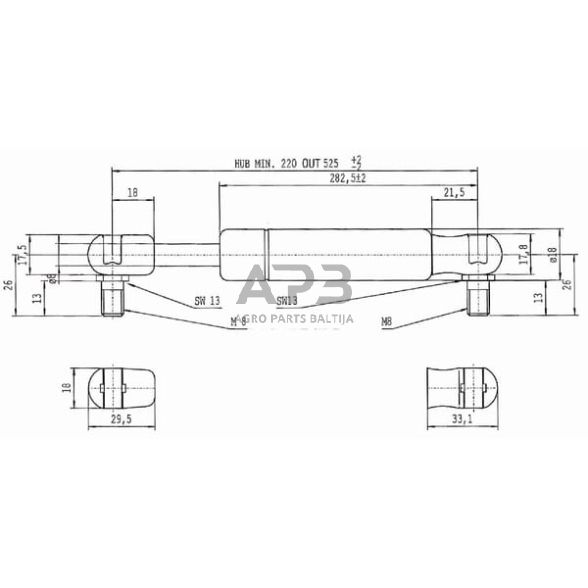 Dujinis amortizatorius L525mm 400N Stabilus CA083844 2