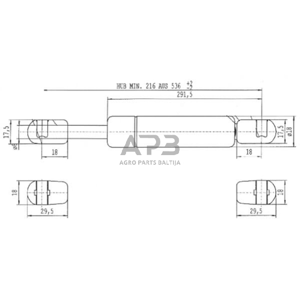 Dujinis amortizatorius L536mm 180N Stabilus CA1409FH 2