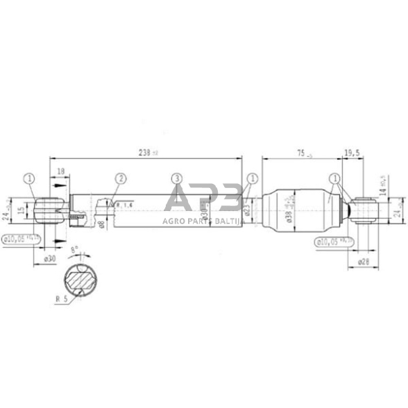 Dujinis amortizatorius L538mm 510N Stabilus CA363952 1