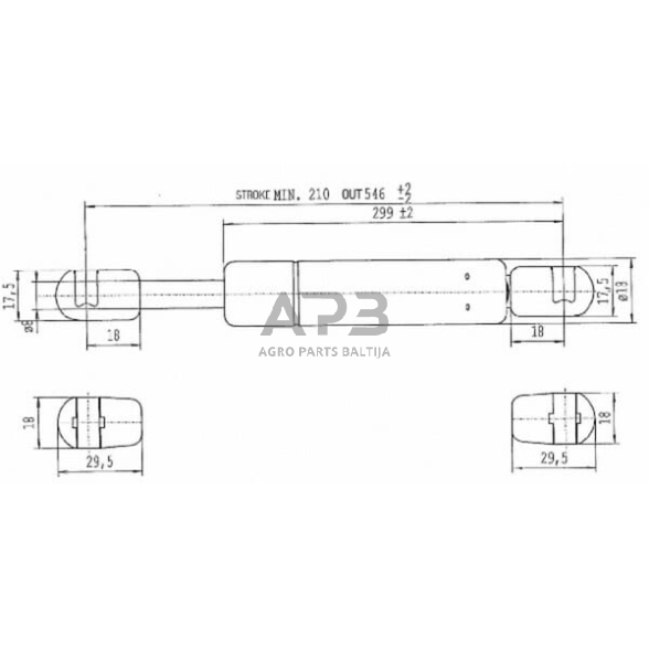 Dujinis amortizatorius L546mm 140N Stabilus CA620319 4