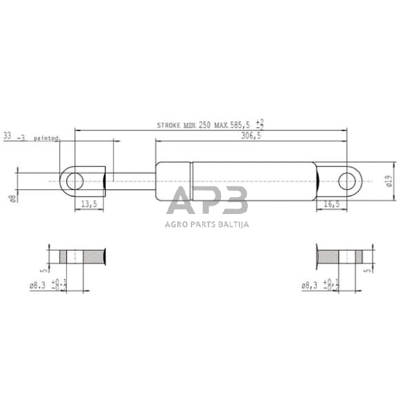 Dujinis amortizatorius L585.5mm 800N Stabilus CA094978 2