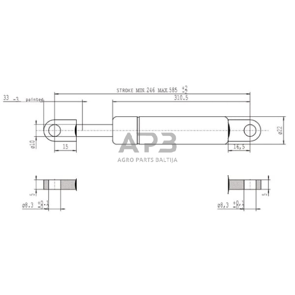 Dujinis amortizatorius L585mm 1000N Stabilus CA084972 3