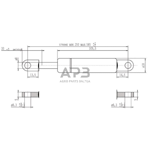 Dujinis amortizatorius L585mm 150N Stabilus CA094935 4