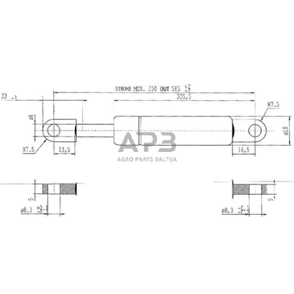 Dujinis amortizatorius L585mm 400N Stabilus CA084778 3