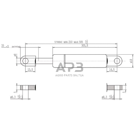 Dujinis amortizatorius L585mm 500N Stabilus CA084786 2