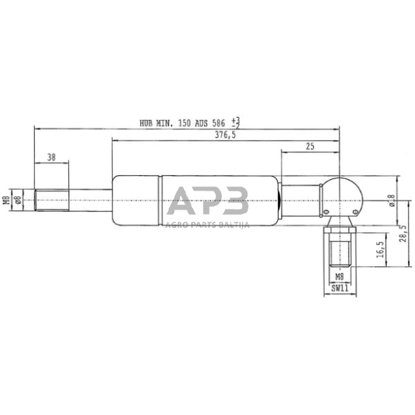 Dujinis amortizatorius L586mm 140N Stabilus CA477257 1