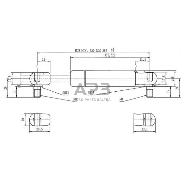 Dujinis amortizatorius L586mm 500N Stabilus CA083925 2