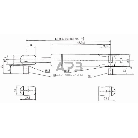 Dujinis amortizatorius L586mm 600N Stabilus CA083933 2