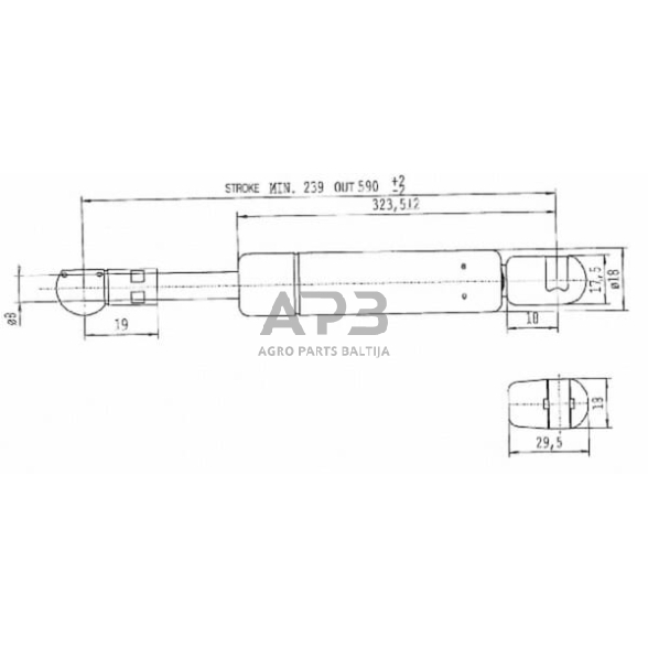 Dujinis amortizatorius L590mm 240N Stabilus CA897884 1