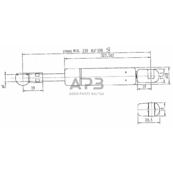 Dujinis amortizatorius L590mm 370N Stabilus CA984442 2