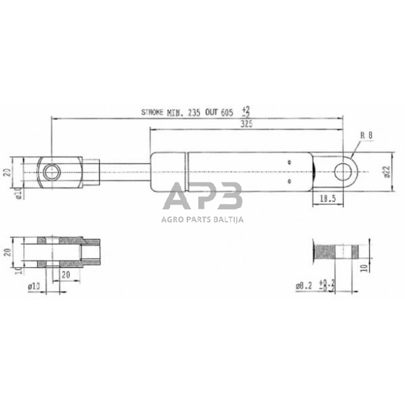 Dujinis amortizatorius L605mm 900N Stabilus CA656356 1