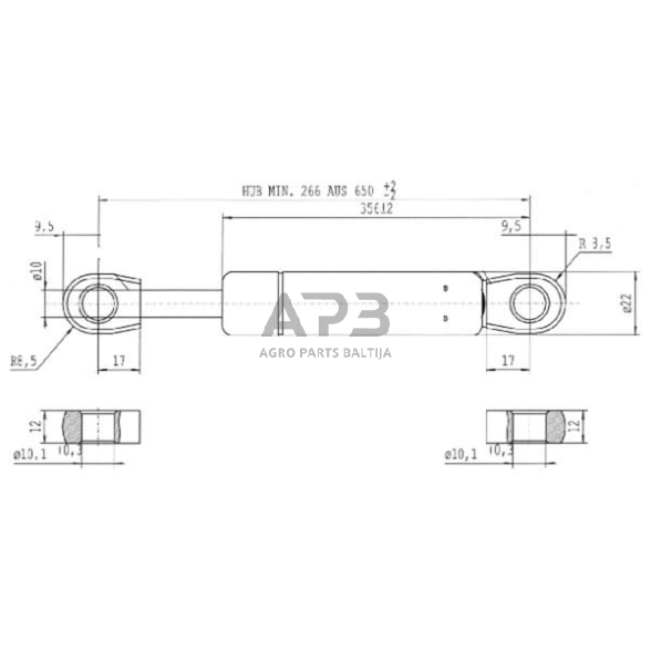 Dujinis amortizatorius L650mm 1000N Stabilus CA8712NI 2