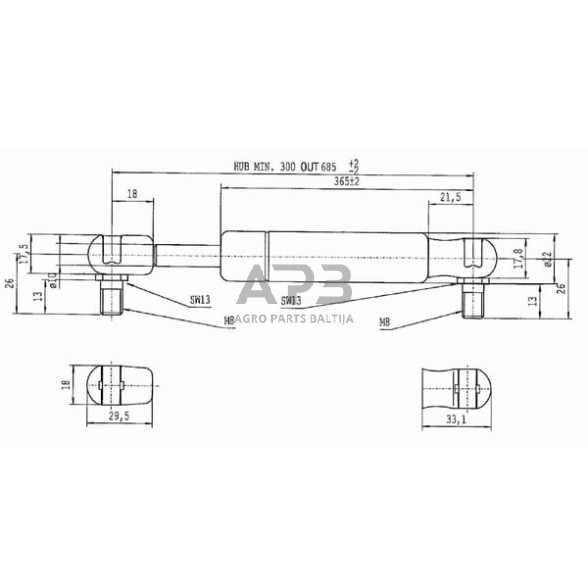 Dujinis amortizatorius L685mm 1150N Stabilus CA095435 2